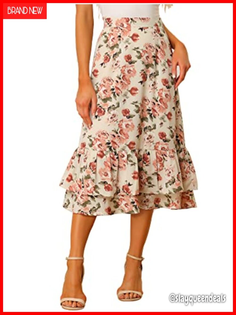 Women's Floral Chiffon Ruffle Tiered Flowy Midi Skirt